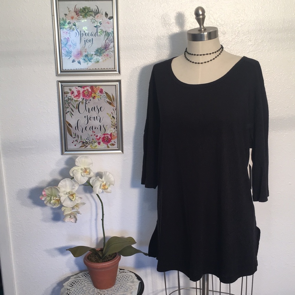 1X- Black cotton 3/4 sleeve tunic. XL. Brand new